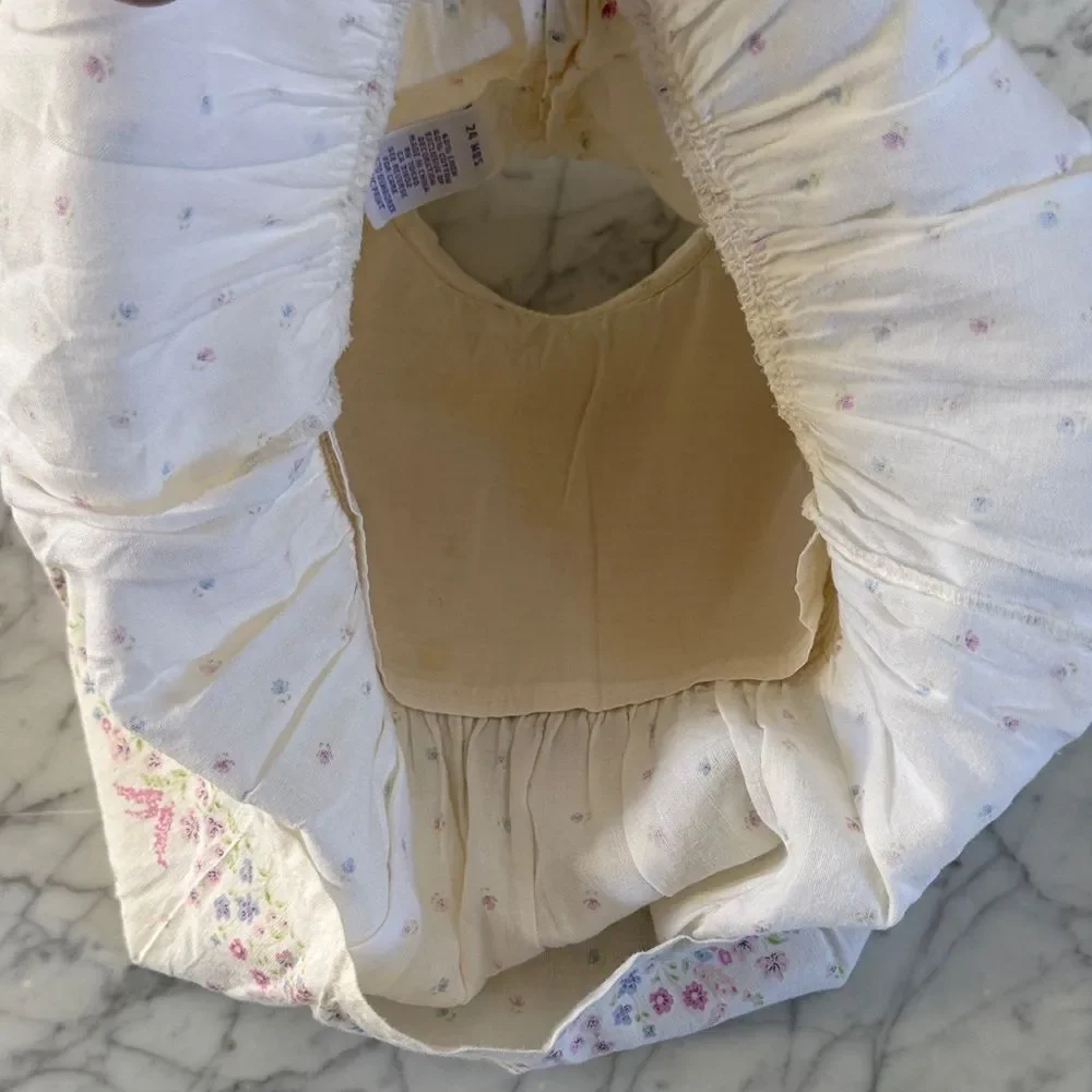 Gymboree Smocked Baby Dress Cottagecore Linen Floral Summer Sz 24 Months